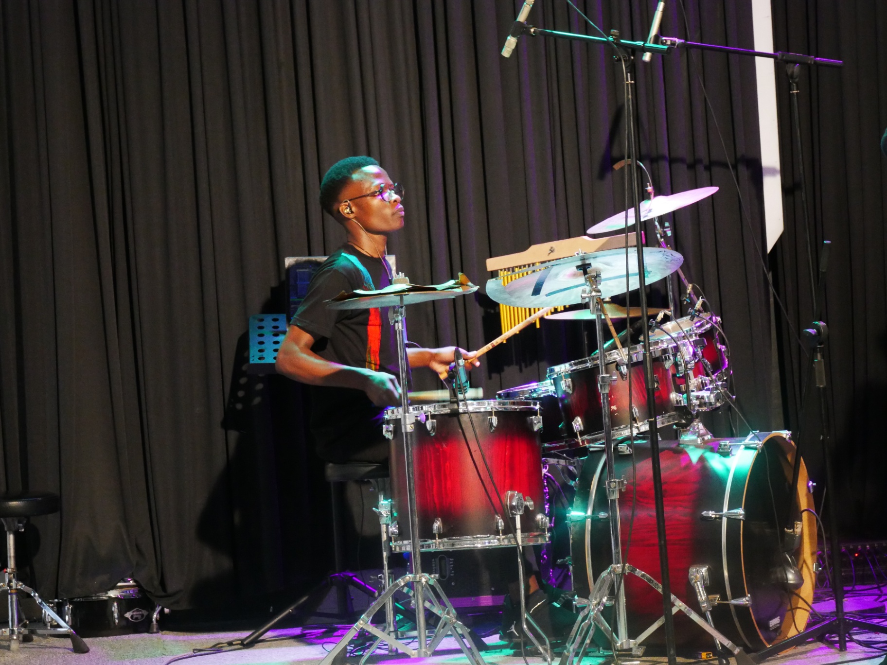Drummer locked into the groove